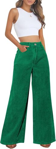 Corduroy High Waisted Wide Leg Pants for Women Dress Pants 2025 Elastic Waist Casual Straight Trousers with Pockets in Saudi Arabia