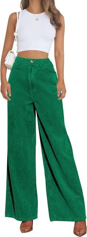 Corduroy High Waisted Wide Leg Pants for Women Dress Pants 2025 Elastic Waist Casual Straight Trousers with Pockets in Saudi Arabia
