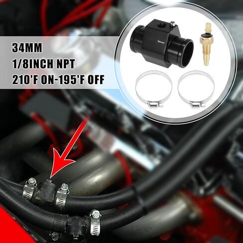 X AUTOHAUX 1 Set Car Engine Coolant Temperature Sensor Switch Radiator Hose Fitting Adapter 38mm 210'F On-195'F Off in Saudi Arabia