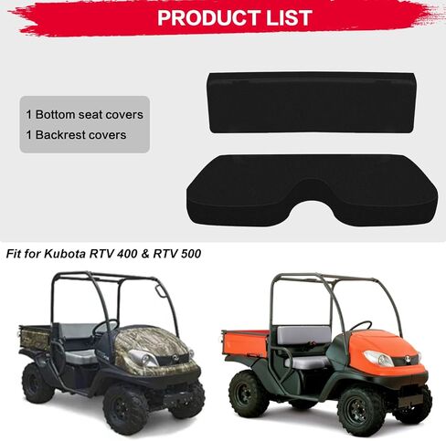 RTV Seat Covers with Headrest Covers - Compatible with Kubota RTV 400 RTV 500, Waterproof PU Coatin, Black UTV Seat Cover Accessories in Saudi Arabia