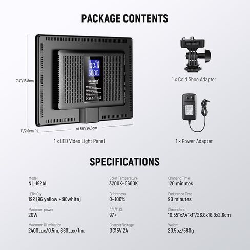 Neewer 105W RGB LED لوحة فيديو LED KIT مع أبواب الحظيرة ، 1200 LEDS 31500LUX@0.5M 2500K-10000K CRI96+/TLCI97+ DIMMABLE ، APP/2.4G/PANES in Kuwait