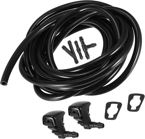 Front Windshield Wiper Nozzles Kit for Cadillac CTS with Gaskets 2.5 Meter Fluid Hose - Pack of 6 Black Replacement in Saudi Arabia