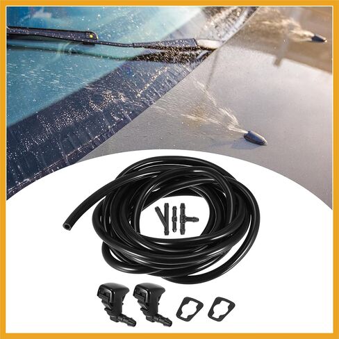 Front Windshield Wiper Nozzles Kit for Cadillac CTS with Gaskets 2.5 Meter Fluid Hose - Pack of 6 Black Replacement in Saudi Arabia