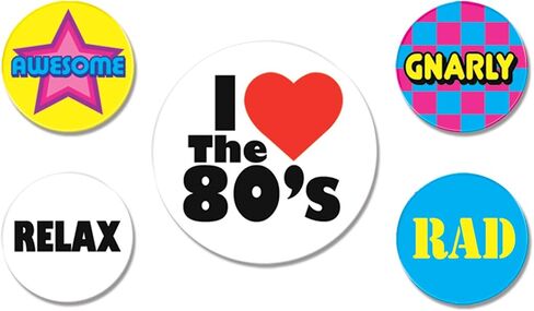 Beistle 5 Piece I Love The 80’s Party Buttons 1980's Theme Gnarly Rad Retro Wearable Accessories in Saudi Arabia