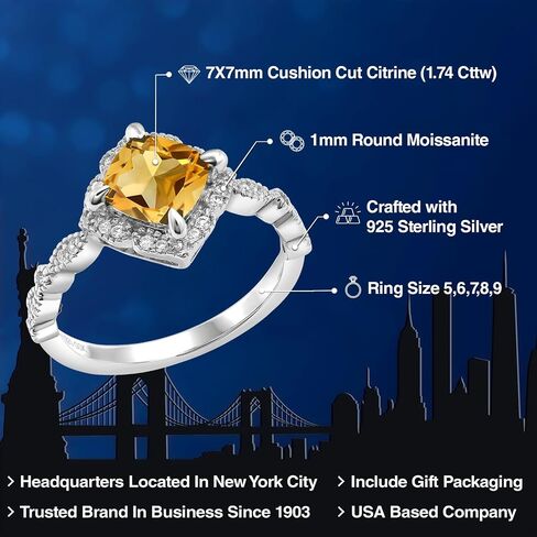 Gem Stone King 7MM Cushion Cut Gemstone Birthstone and White Moissanite Solitaire Engagement Ring For Women | 925 Sterling Silver | Available in Size 5, 6, 7, 8, 9 in Saudi Arabia