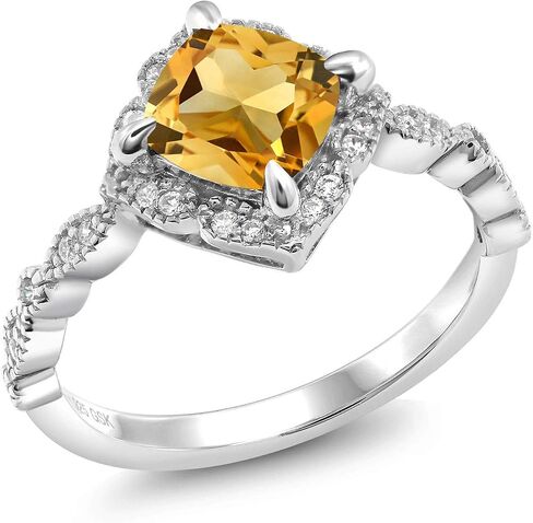 Gem Stone King 7MM Cushion Cut Gemstone Birthstone and White Moissanite Solitaire Engagement Ring For Women | 925 Sterling Silver | Available in Size 5, 6, 7, 8, 9 in Saudi Arabia