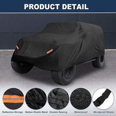 ACROPIX 210D Black Car Cover Waterproof All Weather Full Exterior Cover Rain Hail Sun Protector Car Cover Fit for Jeep Wrangler 4DR - Pack of 1 in Saudi Arabia