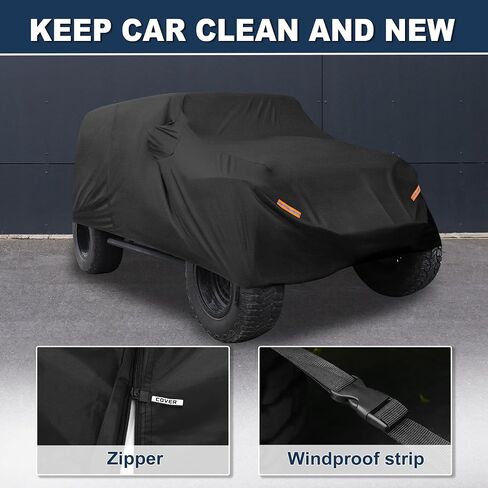 ACROPIX 210D Black Car Cover Waterproof All Weather Full Exterior Cover Rain Hail Sun Protector Car Cover Fit for Jeep Wrangler 4DR - Pack of 1 in Saudi Arabia