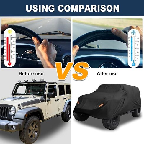 ACROPIX 210D Black Car Cover Waterproof All Weather Full Exterior Cover Rain Hail Sun Protector Car Cover Fit for Jeep Wrangler 4DR - Pack of 1 in Saudi Arabia