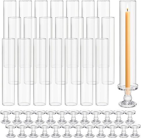 24 Set Glass Hurricane Candle Holders 12.6" Open Ended Glass Candleholder Tube Shape Bottomless and 2.2" Taper Clear Candlestick Holders for Wedding Party Table Centerpiece in Saudi Arabia