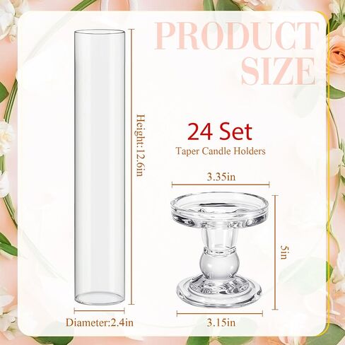 24 Set Glass Hurricane Candle Holders 12.6" Open Ended Glass Candleholder Tube Shape Bottomless and 2.2" Taper Clear Candlestick Holders for Wedding Party Table Centerpiece in Saudi Arabia
