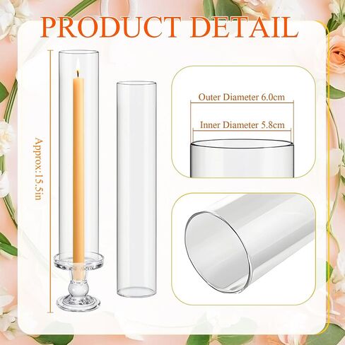 24 Set Glass Hurricane Candle Holders 12.6" Open Ended Glass Candleholder Tube Shape Bottomless and 2.2" Taper Clear Candlestick Holders for Wedding Party Table Centerpiece in Saudi Arabia