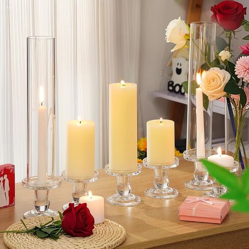 24 Set Glass Hurricane Candle Holders 12.6" Open Ended Glass Candleholder Tube Shape Bottomless and 2.2" Taper Clear Candlestick Holders for Wedding Party Table Centerpiece in Saudi Arabia