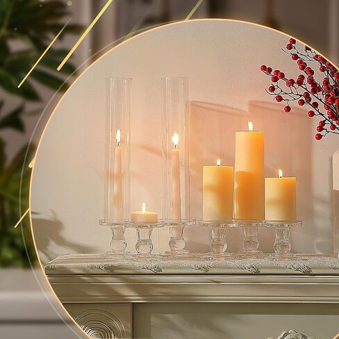 24 Set Glass Hurricane Candle Holders 12.6" Open Ended Glass Candleholder Tube Shape Bottomless and 2.2" Taper Clear Candlestick Holders for Wedding Party Table Centerpiece in Saudi Arabia
