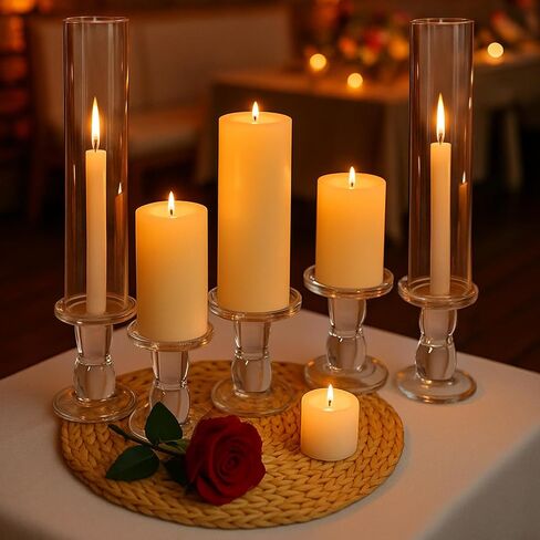 24 Set Glass Hurricane Candle Holders 12.6" Open Ended Glass Candleholder Tube Shape Bottomless and 2.2" Taper Clear Candlestick Holders for Wedding Party Table Centerpiece in Saudi Arabia