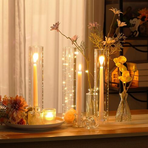 24 Set Glass Hurricane Candle Holders 12.6" Open Ended Glass Candleholder Tube Shape Bottomless and 2.2" Taper Clear Candlestick Holders for Wedding Party Table Centerpiece in Saudi Arabia
