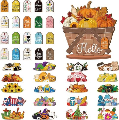 34 Pcs Interchangeable Truck Sign Seasonal Holiday Tiered Tray Decor Farmhouse Rustic DIY Welcome Wood Home Table Centerpiece Ornament for Fall Halloween Thanksgiving Birthday Gift in Kuwait