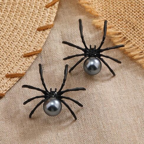 Halloween Spider Earrings for Women Black Pearl Spider Stud Earrings Cute Halloween Costume Jewelry Gothic Party Accessory Gift in Saudi Arabia