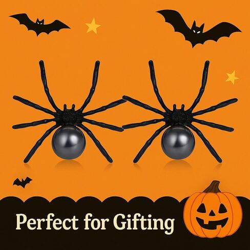 Halloween Spider Earrings for Women Black Pearl Spider Stud Earrings Cute Halloween Costume Jewelry Gothic Party Accessory Gift in Saudi Arabia