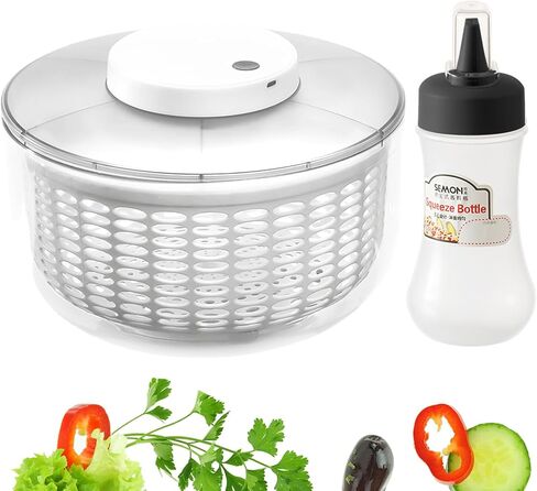 Vegetables Washer Dryer,4L Large Capacity Fruit Vegetable Strainer Spinner,USB Electric Salad Lettuce Spinner,Automatic Compact Salad Cleaner and Dryer for Home Kitchen(White) in Saudi Arabia