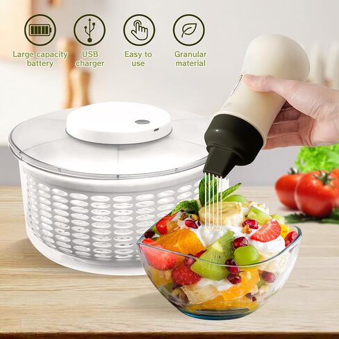Vegetables Washer Dryer,4L Large Capacity Fruit Vegetable Strainer Spinner,USB Electric Salad Lettuce Spinner,Automatic Compact Salad Cleaner and Dryer for Home Kitchen(White) in Saudi Arabia