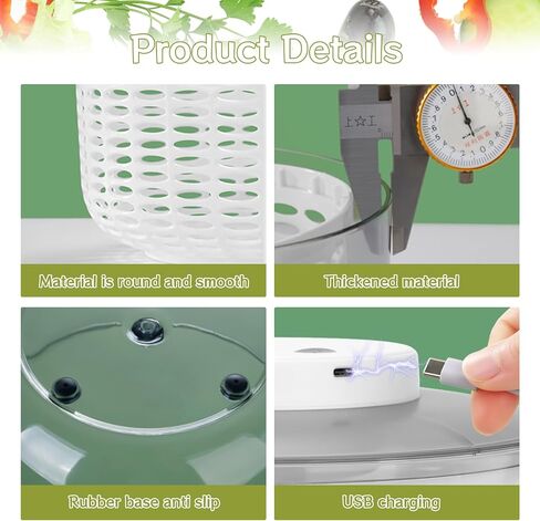 Vegetables Washer Dryer,4L Large Capacity Fruit Vegetable Strainer Spinner,USB Electric Salad Lettuce Spinner,Automatic Compact Salad Cleaner and Dryer for Home Kitchen(White) in Saudi Arabia