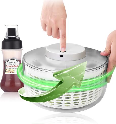 Vegetables Washer Dryer,4L Large Capacity Fruit Vegetable Strainer Spinner,USB Electric Salad Lettuce Spinner,Automatic Compact Salad Cleaner and Dryer for Home Kitchen(White) in Saudi Arabia