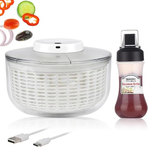 Vegetables Washer Dryer,4L Large Capacity Fruit Vegetable Strainer Spinner,USB Electric Salad Lettuce Spinner,Automatic Compact Salad Cleaner and Dryer for Home Kitchen(White) in Saudi Arabia