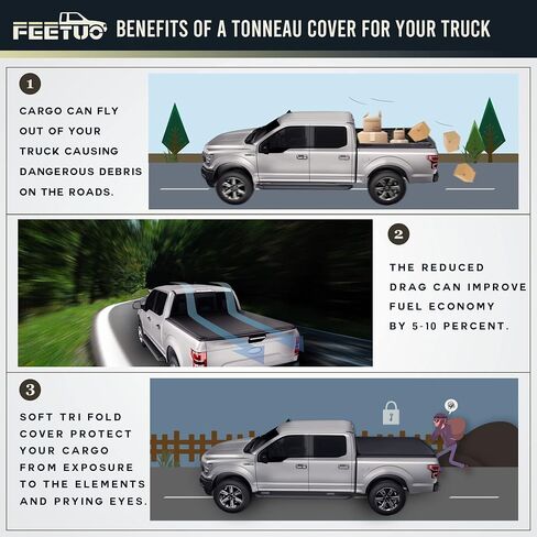 Soft Tri-Fold Tonneau Cover Truck Bed Compatible with 2005-2025 Nissan Frontier & 2009-2012 Suzuki Equator 5FT/59.5inch |for Models with or Without The Deck Rail System| in Saudi Arabia