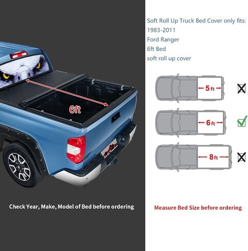 غطاء تونيو للشاحنة الناعمة القابلة للطي من North Mountain لسرير شاحنة بيك أب Ford Ranger بطول 6 أقدام، يناسب 1983-2011 Ford Ranger بطول 6 أقدام Fleetside/Styleside Bed (72 بوصة)، وليس لسرير Flareside/Stepside in Kuwait