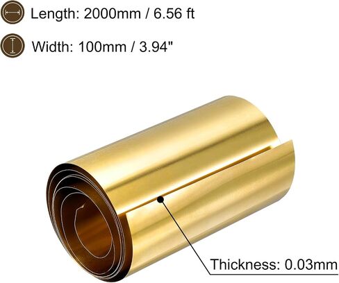 uxcell Brass Sheet Roll, 2000mm x 20mm x 0.2mm Brass Foil Roll Brass Strip for Crafts, Electrical Repairs, Grounding in Saudi Arabia