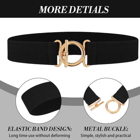 Women Stretch Belt, Invisible Skinny Waist Belts Adjustable Waist Web Strap Black Non Slip Waists Stretch Belt with Gold Flat Buckle For Jeans Pants Dresses in Saudi Arabia