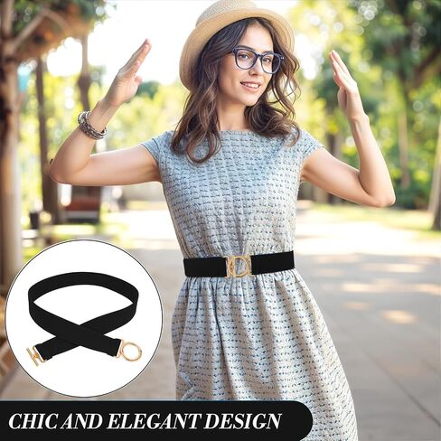 Women Stretch Belt, Invisible Skinny Waist Belts Adjustable Waist Web Strap Black Non Slip Waists Stretch Belt with Gold Flat Buckle For Jeans Pants Dresses in Saudi Arabia