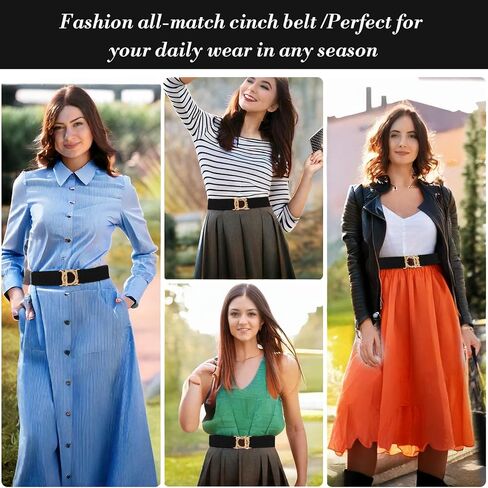 Women Stretch Belt, Invisible Skinny Waist Belts Adjustable Waist Web Strap Black Non Slip Waists Stretch Belt with Gold Flat Buckle For Jeans Pants Dresses in Saudi Arabia