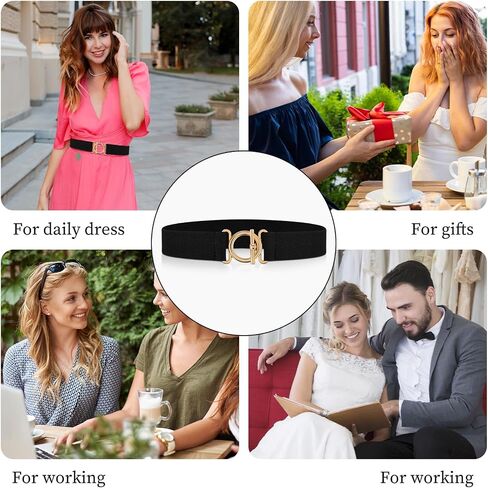 Women Stretch Belt, Invisible Skinny Waist Belts Adjustable Waist Web Strap Black Non Slip Waists Stretch Belt with Gold Flat Buckle For Jeans Pants Dresses in Saudi Arabia