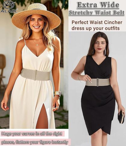 Women's 3" Extra Wide Belt Stretchy Waist cinch Belt Vintage Elastic Waistband Corset Gold/Silver Buckle Belts for Women in Kuwait