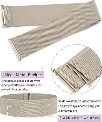 Women's 3" Extra Wide Belt Stretchy Waist cinch Belt Vintage Elastic Waistband Corset Gold/Silver Buckle Belts for Women in Kuwait