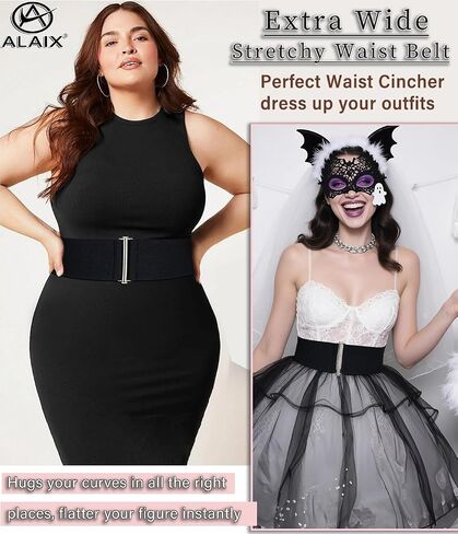 Women's 3" Extra Wide Belt Stretchy Waist cinch Belt Vintage Elastic Waistband Corset Gold/Silver Buckle Belts for Women in Kuwait