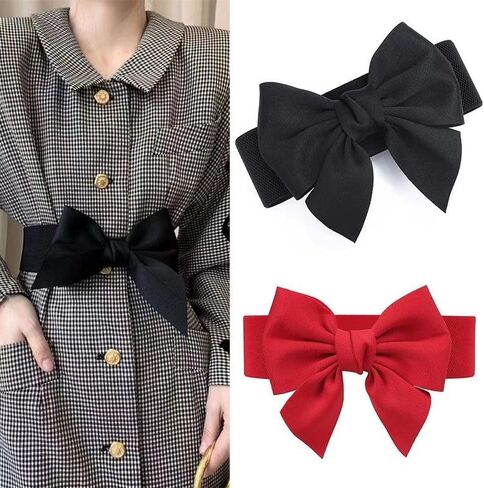 Women's Wide Bowknot Belt Vintage Stretchy Bow Belt Corset Waistband for Party Casual Matching Women Dresses in Saudi Arabia