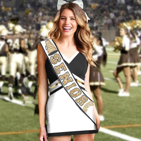 Gold Cheer Senior Sash - PREMIUM GRADE SATIN White Sashes - Cheerleader Squad Party Supplies in Saudi Arabia