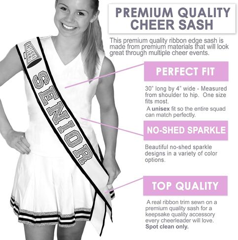 Gold Cheer Senior Sash - PREMIUM GRADE SATIN White Sashes - Cheerleader Squad Party Supplies in Saudi Arabia