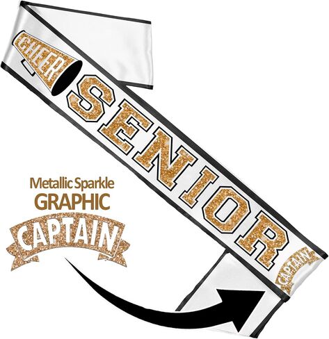 Gold Cheer Senior Sash - PREMIUM GRADE SATIN White Sashes - Cheerleader Squad Party Supplies in Saudi Arabia