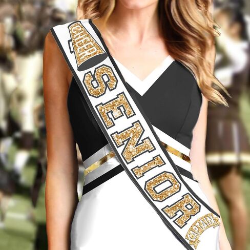 Gold Cheer Senior Sash - PREMIUM GRADE SATIN White Sashes - Cheerleader Squad Party Supplies in Saudi Arabia