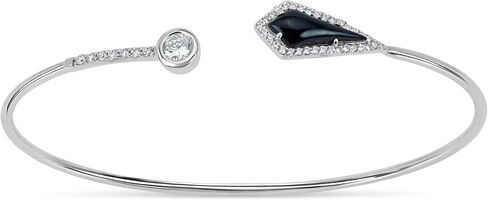 Helen Andrews Sterling Silver Cuff Bangle Bracelet with 14x5mm Black Onyx and White Cubic Zirconia in Saudi Arabia