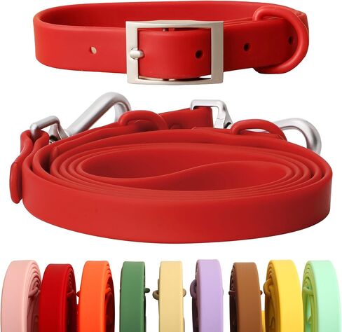 Dog Collar Leash Set Adjustable Strong Dirt Resistant Deodorization Waterproof Dog Collar Easy to Clean Soft Pet Collars Leashes for Large Medium Small Dogs (Brown, L) in Kuwait