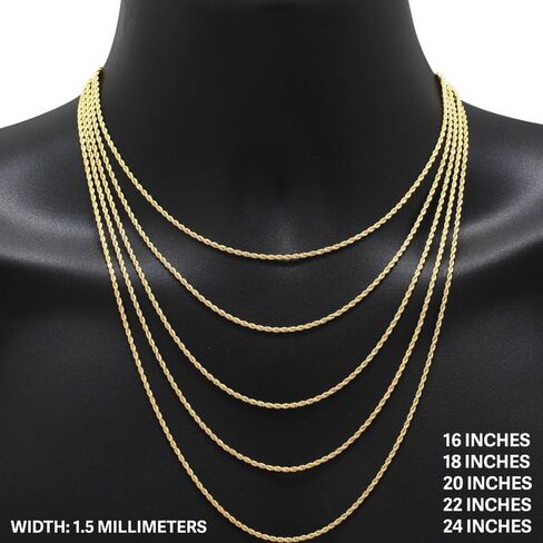 14K Gold Filled 1.5-6MM Rope Chain Necklace Bracelet For Women & Men 8″-24″ in Saudi Arabia