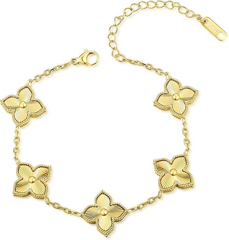 14K Gold Plated Four Leaf Clover Bracelet for Women Dupes Stainless Steel Link Bracelet Wrist Fashion Jewelry in Saudi Arabia