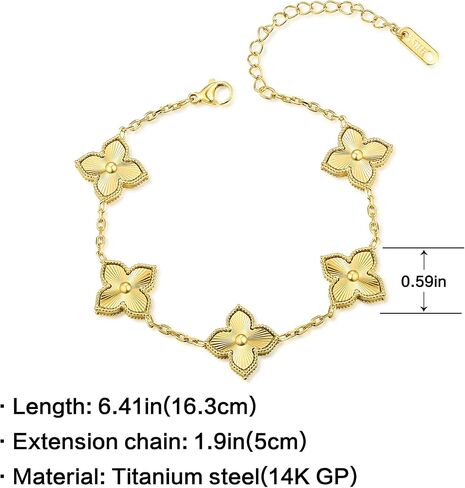 14K Gold Plated Four Leaf Clover Bracelet for Women Dupes Stainless Steel Link Bracelet Wrist Fashion Jewelry in Saudi Arabia