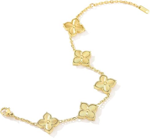 14K Gold Plated Four Leaf Clover Bracelet for Women Dupes Stainless Steel Link Bracelet Wrist Fashion Jewelry in Saudi Arabia