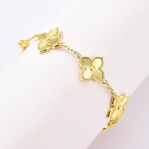 14K Gold Plated Four Leaf Clover Bracelet for Women Dupes Stainless Steel Link Bracelet Wrist Fashion Jewelry in Saudi Arabia